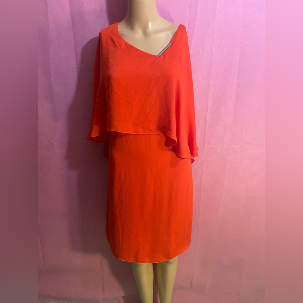 Halston Heritage flowy  orange V-neck dress with batwing sleeves